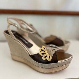 Chic Gold and Brown Wedge Sandals